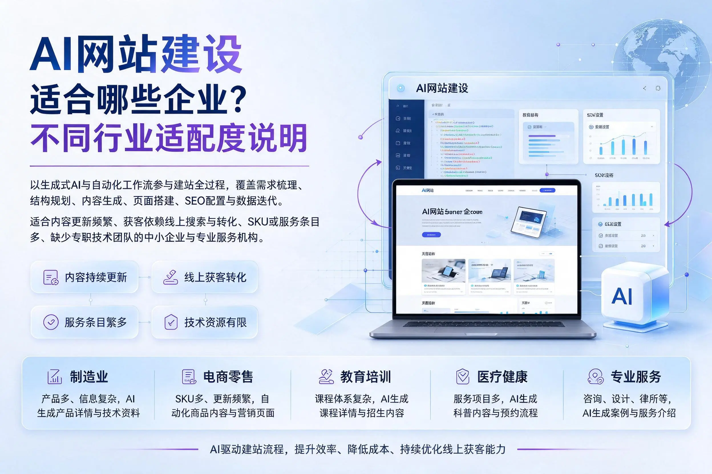 AI网站建设适合哪些企业？三亚不同行业适配度说明